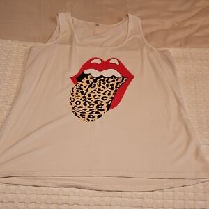White Tank Top with Red and Leopard Print Graphic 2x